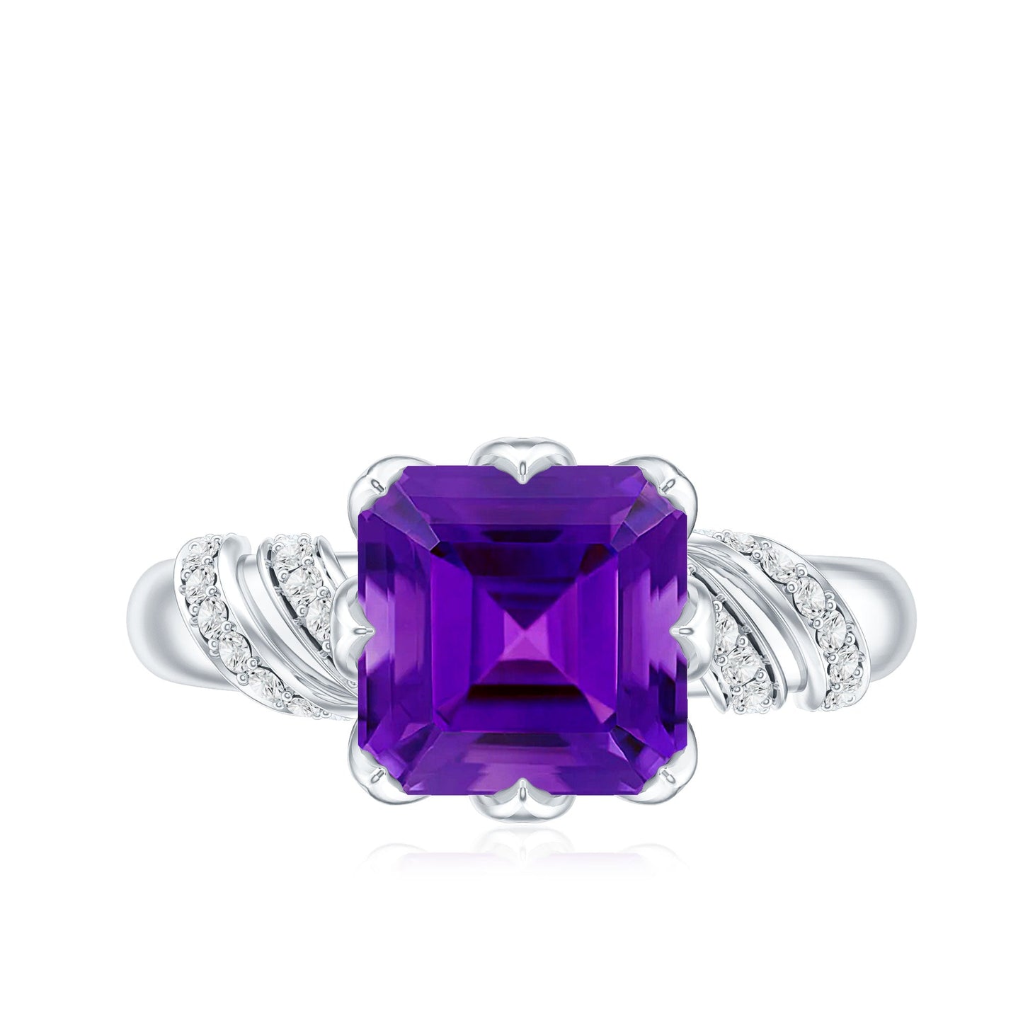 Vintage Looking 3 Carat Amethyst Asscher Cut Engagement Ring with Diamond