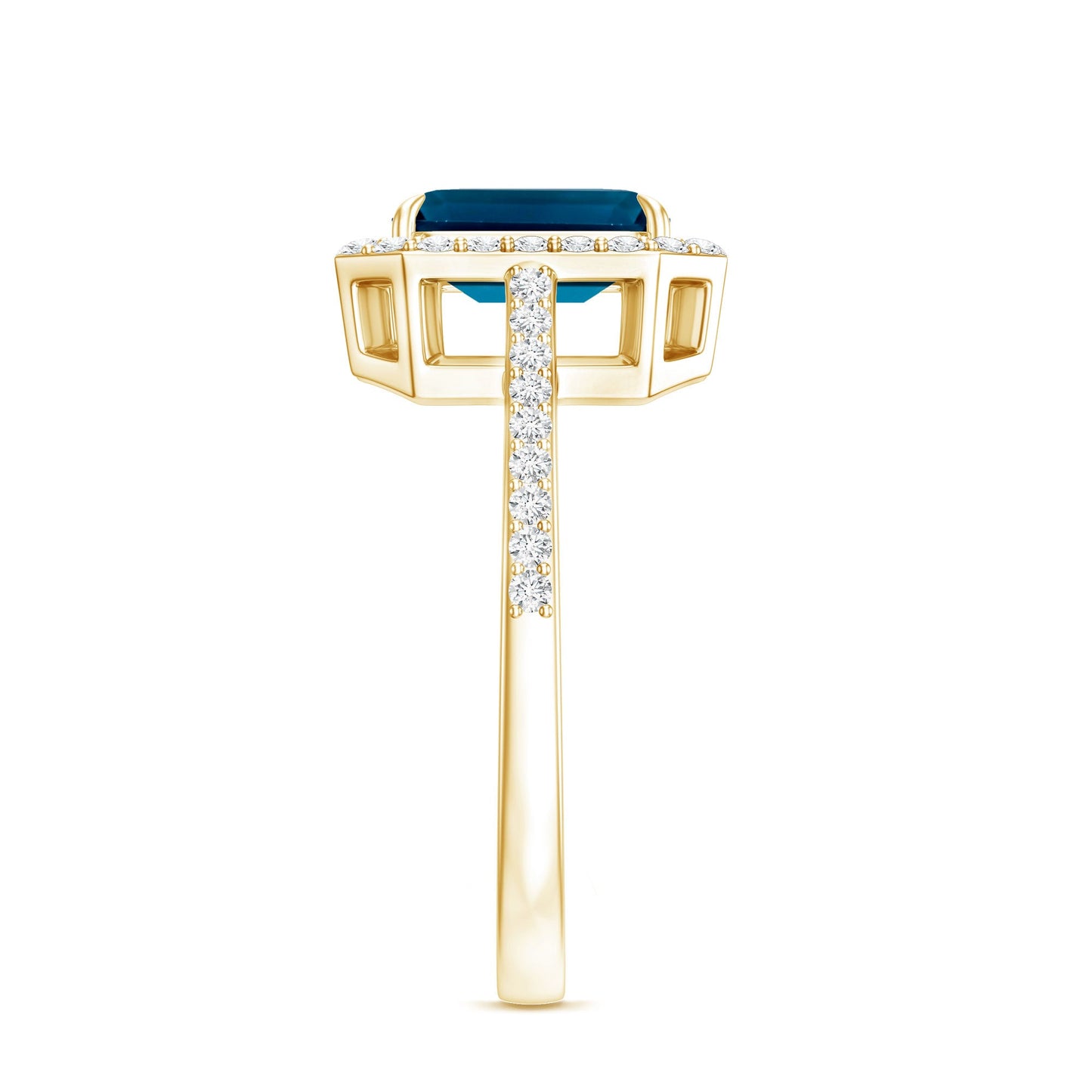 Emerald Cut London Blue Topaz Engagement Ring with Diamond Halo