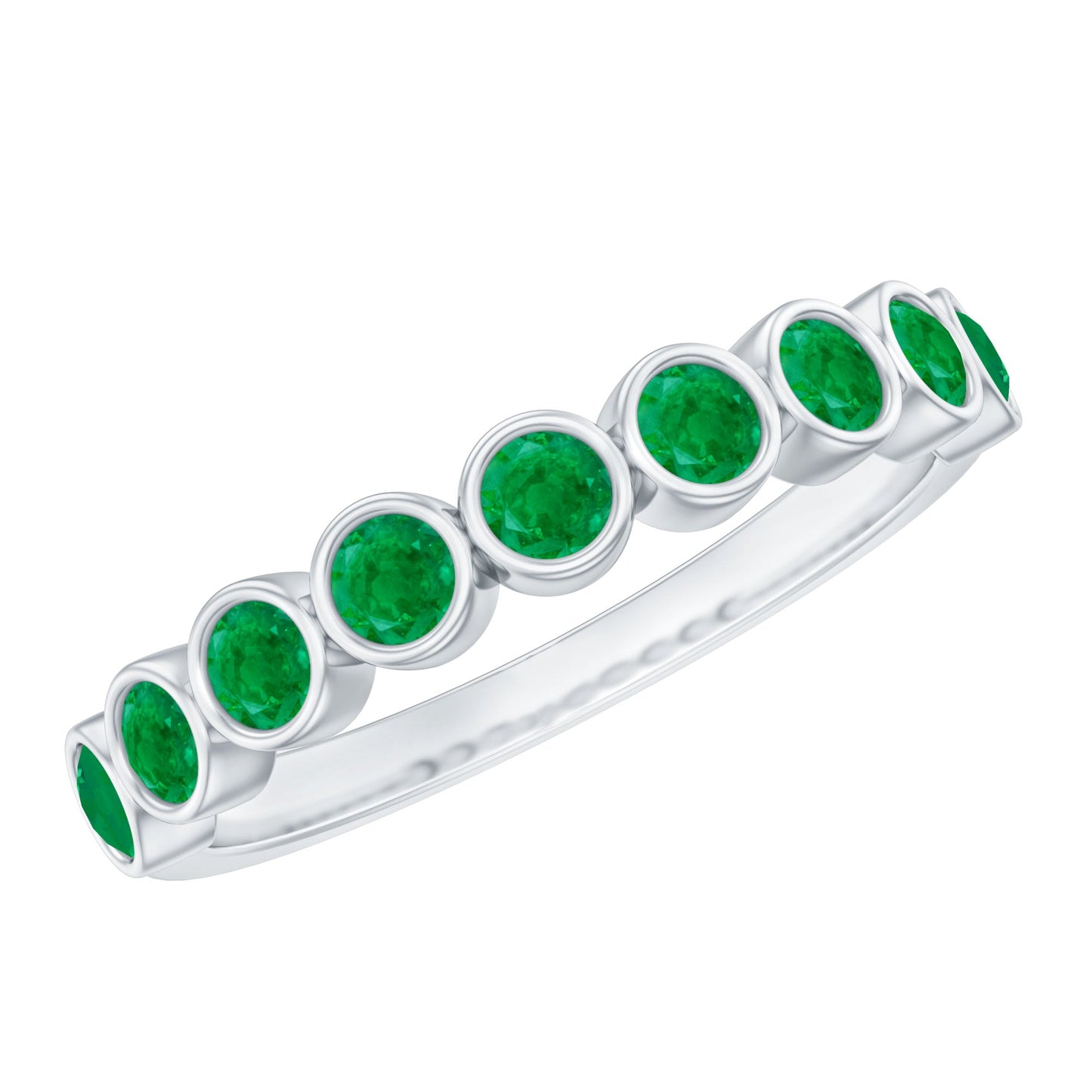 Natural Emerald Half Eternity Ring in Bezel Set