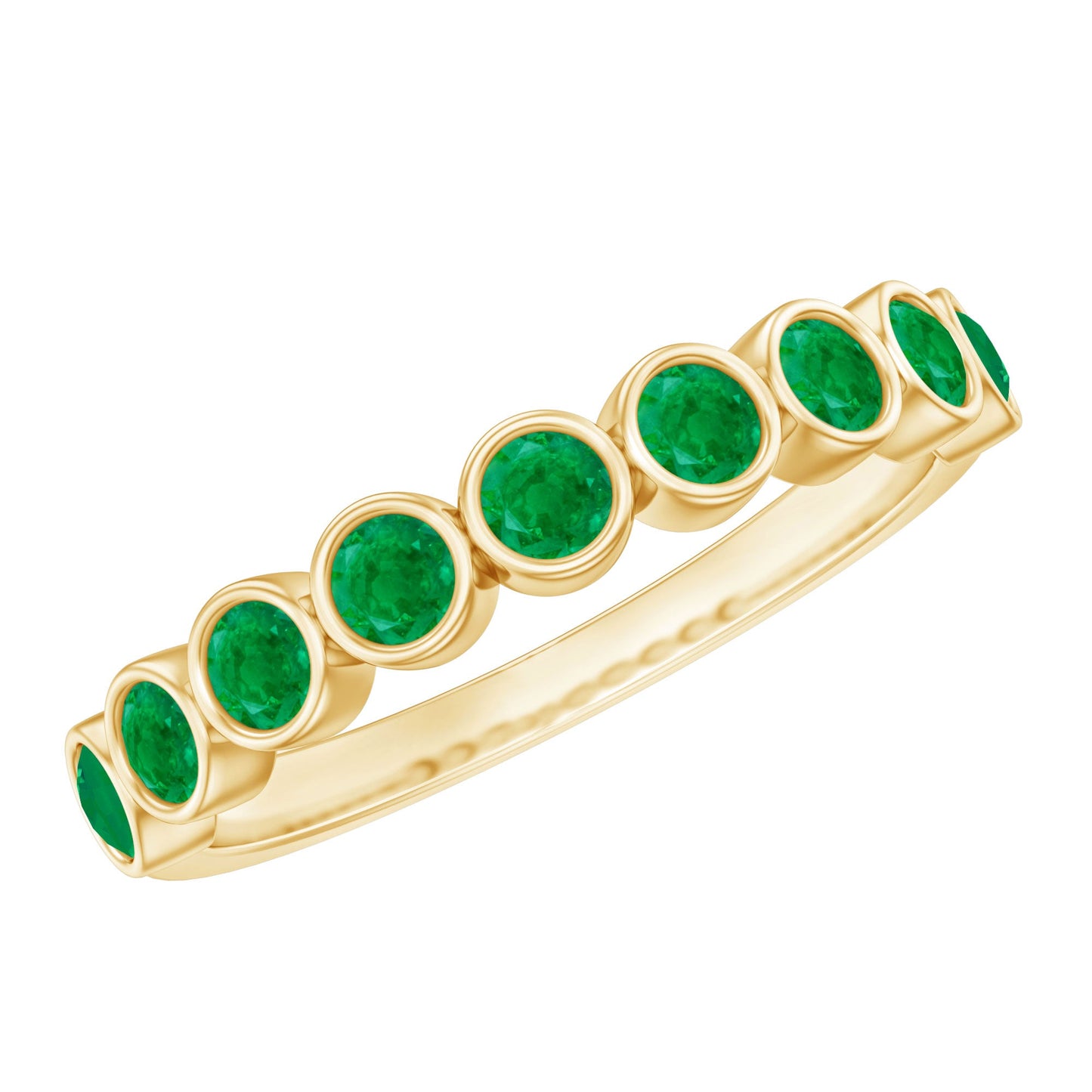 Natural Emerald Half Eternity Ring in Bezel Set