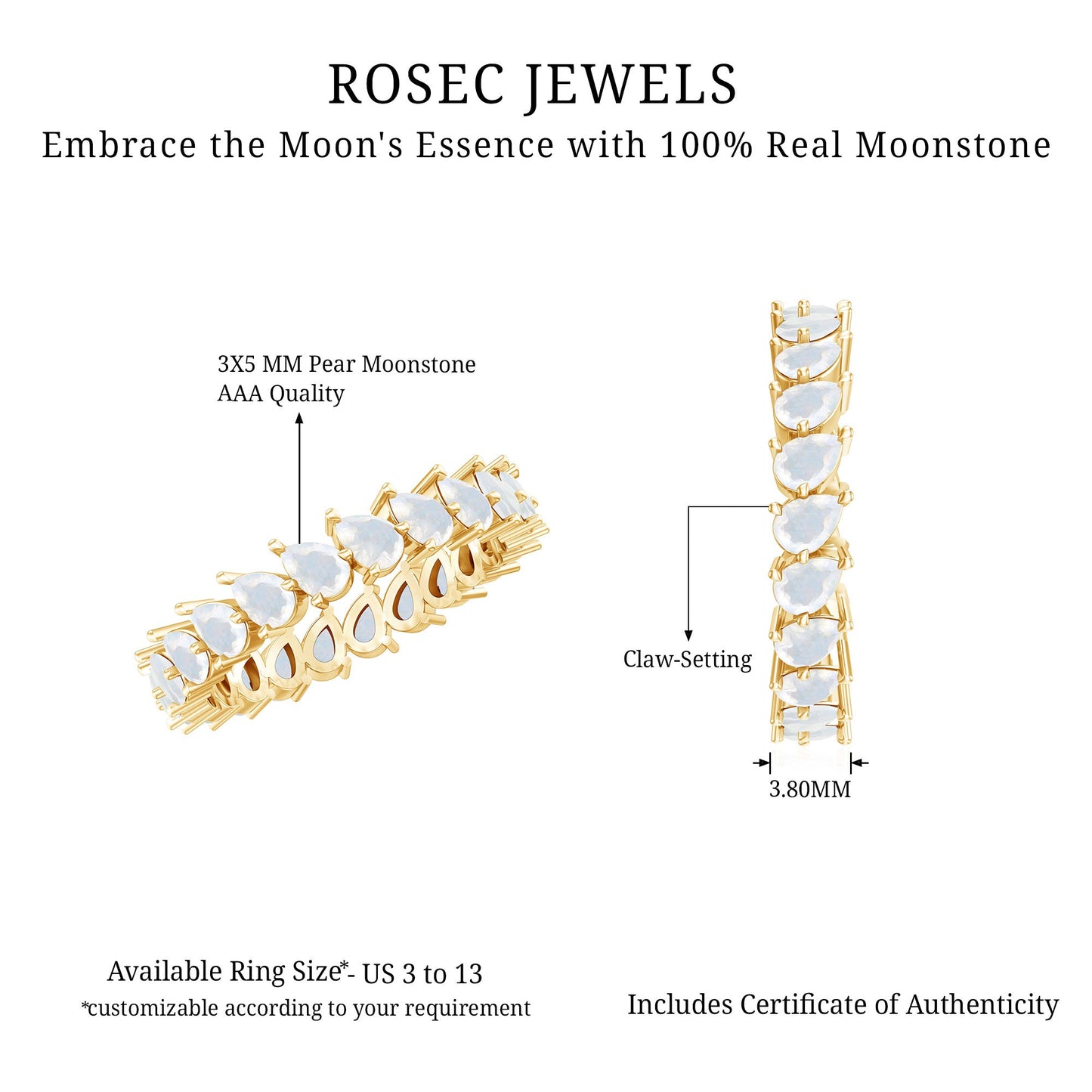 Pear Cut Moonstone Eternity Band Ring