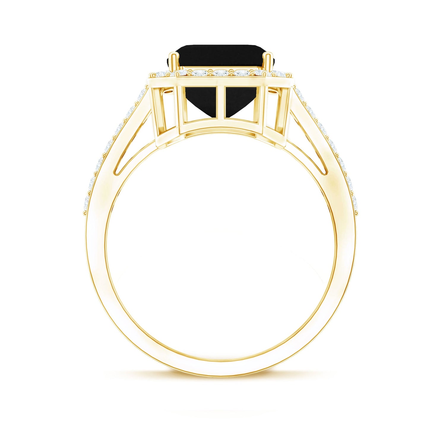 3.4 Carat Lab Grown Black Diamond Emerald Cut Engagement Ring with White Diamond Halo