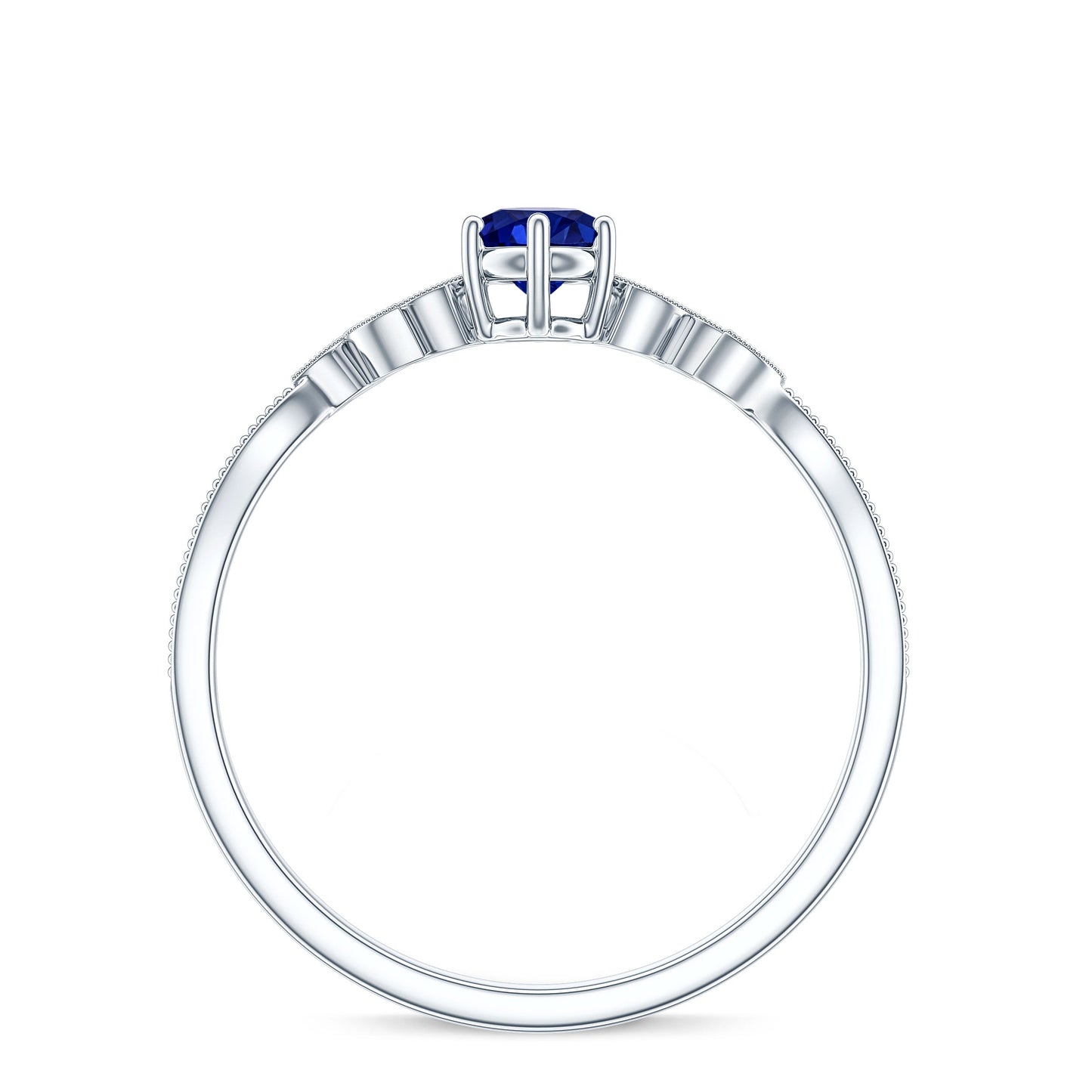 Certified 0.6 Carat Lab Grown Blue Sapphire Flower Promise Ring with Diamond