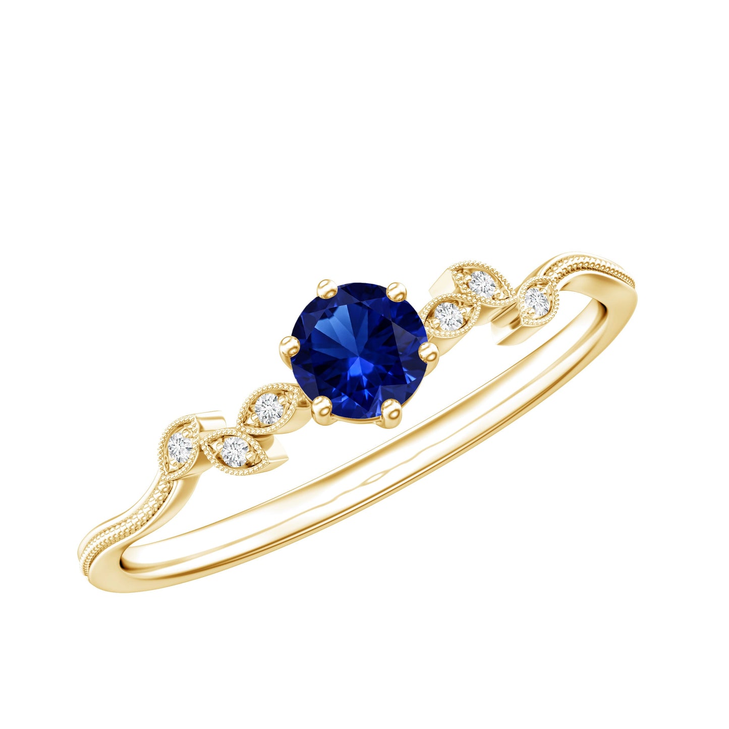 Certified 0.6 Carat Lab Grown Blue Sapphire Flower Promise Ring with Diamond