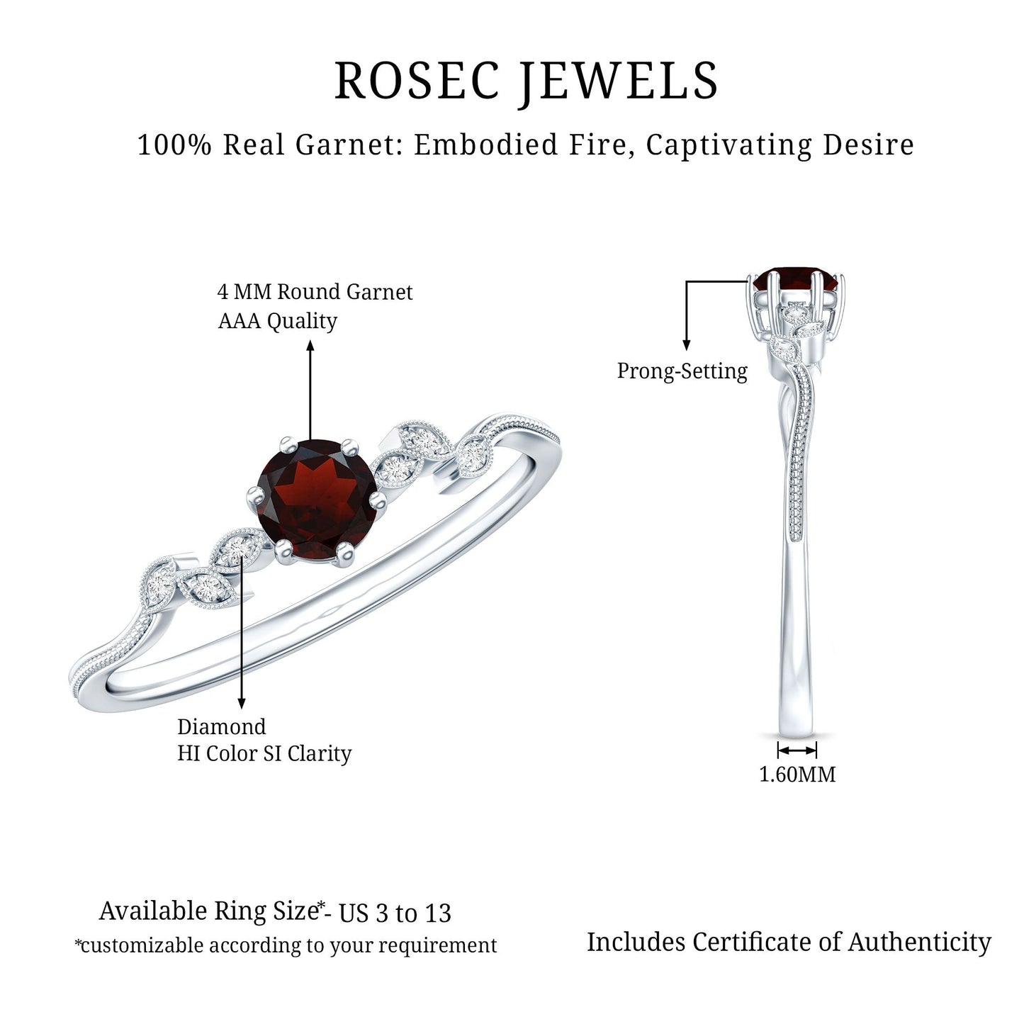 Nature Inspired Garnet Diamond Promise Ring