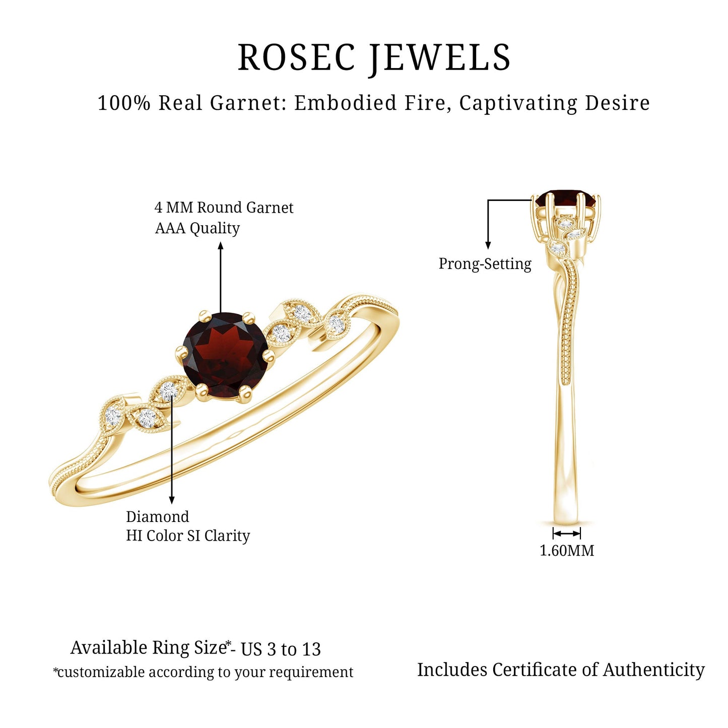 Nature Inspired Garnet Diamond Promise Ring