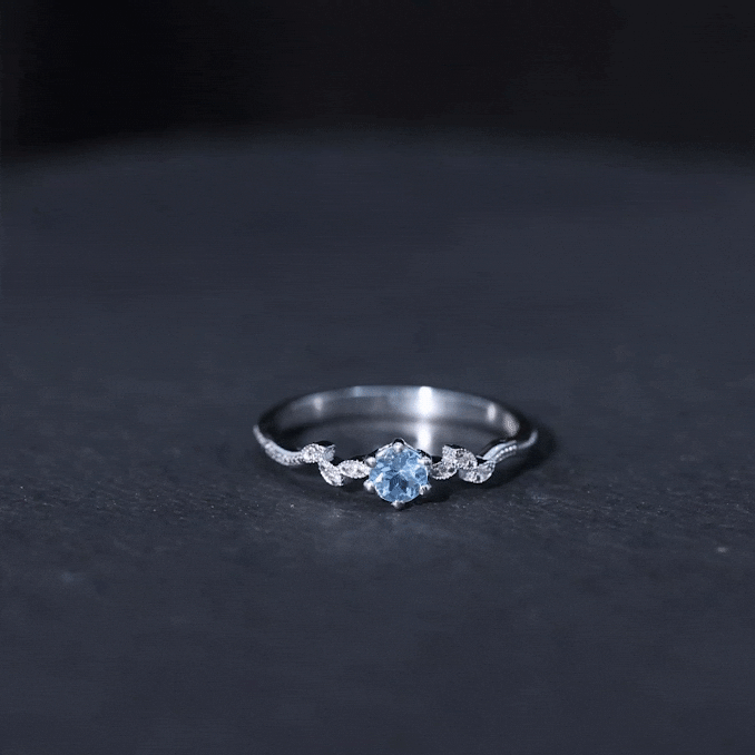 Round Aquamarine Diamond Nature Inspired Promise Ring
