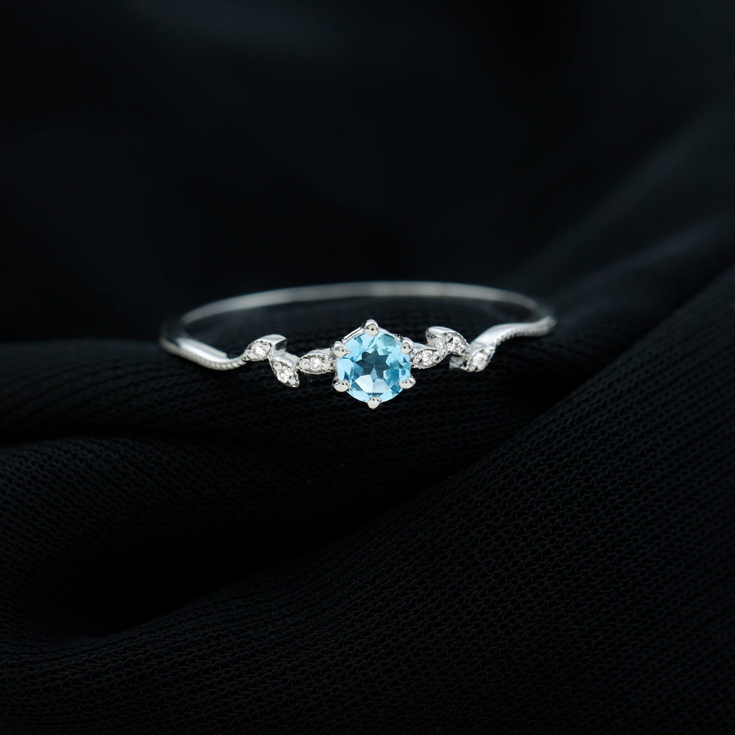 Round Aquamarine Diamond Nature Inspired Promise Ring