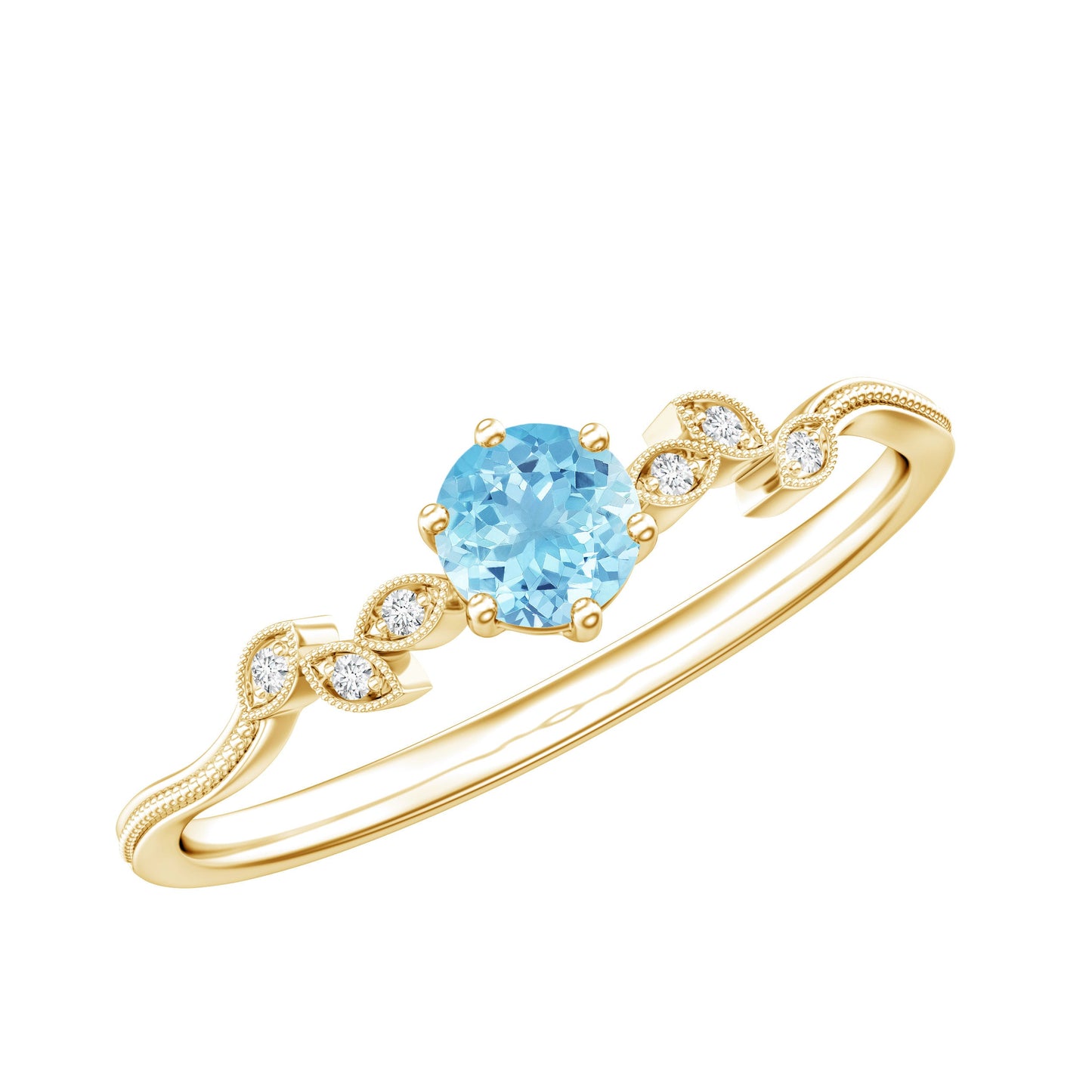Round Aquamarine Diamond Nature Inspired Promise Ring