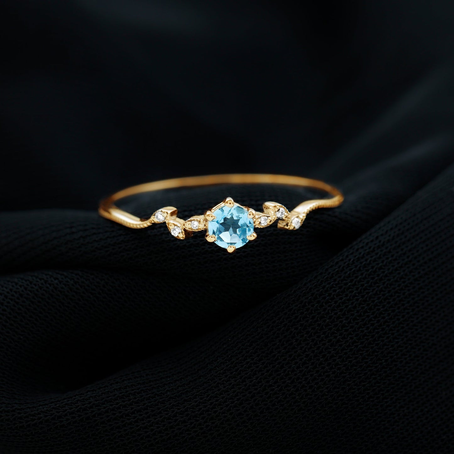 Round Aquamarine Diamond Nature Inspired Promise Ring