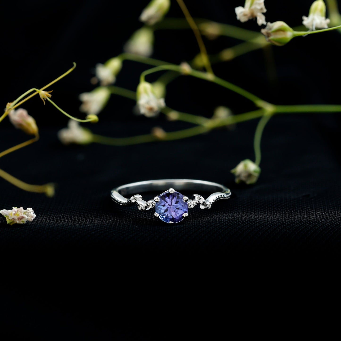 Real Tanzanite and Diamond Promise Ring