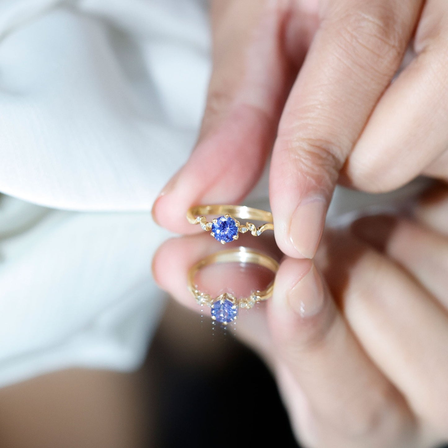 Real Tanzanite and Diamond Promise Ring