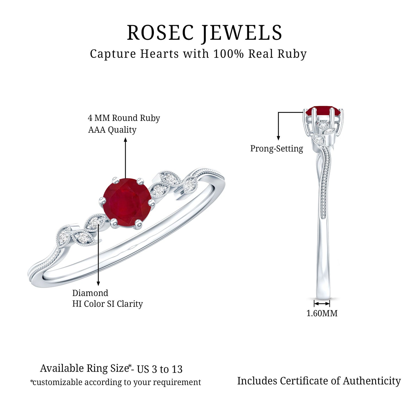 Ruby and Diamond Leaf Branch Promise Ring