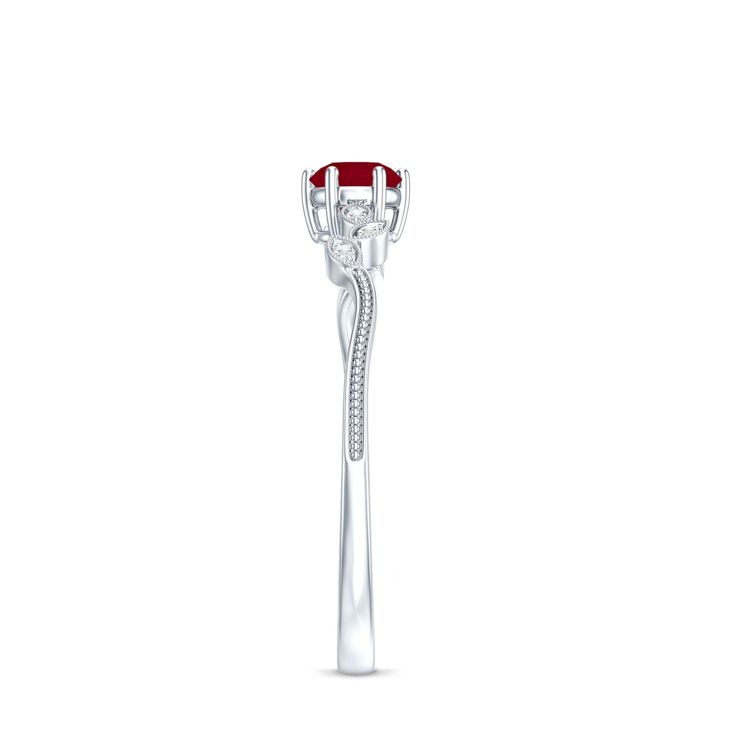 Ruby and Diamond Leaf Branch Promise Ring