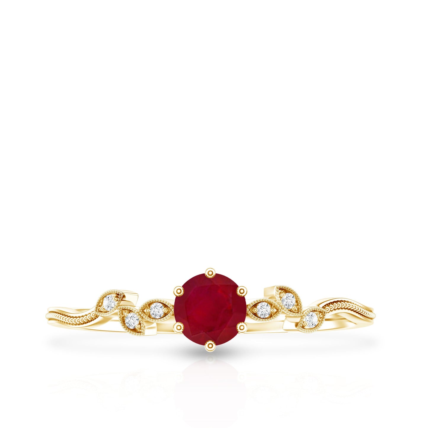 Ruby and Diamond Leaf Branch Promise Ring