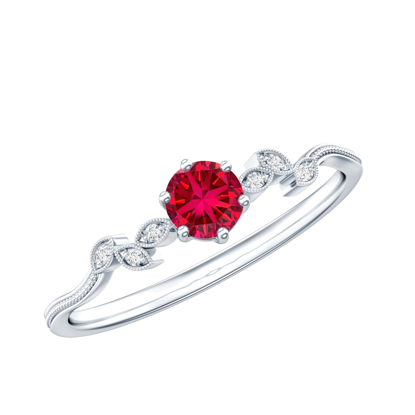 Minimalist Lab Grown Ruby Leaf Promise Ring With Real Diamonds