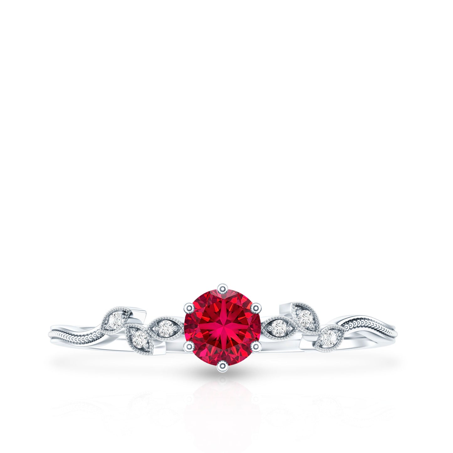 Minimalist Lab Grown Ruby Leaf Promise Ring With Real Diamonds