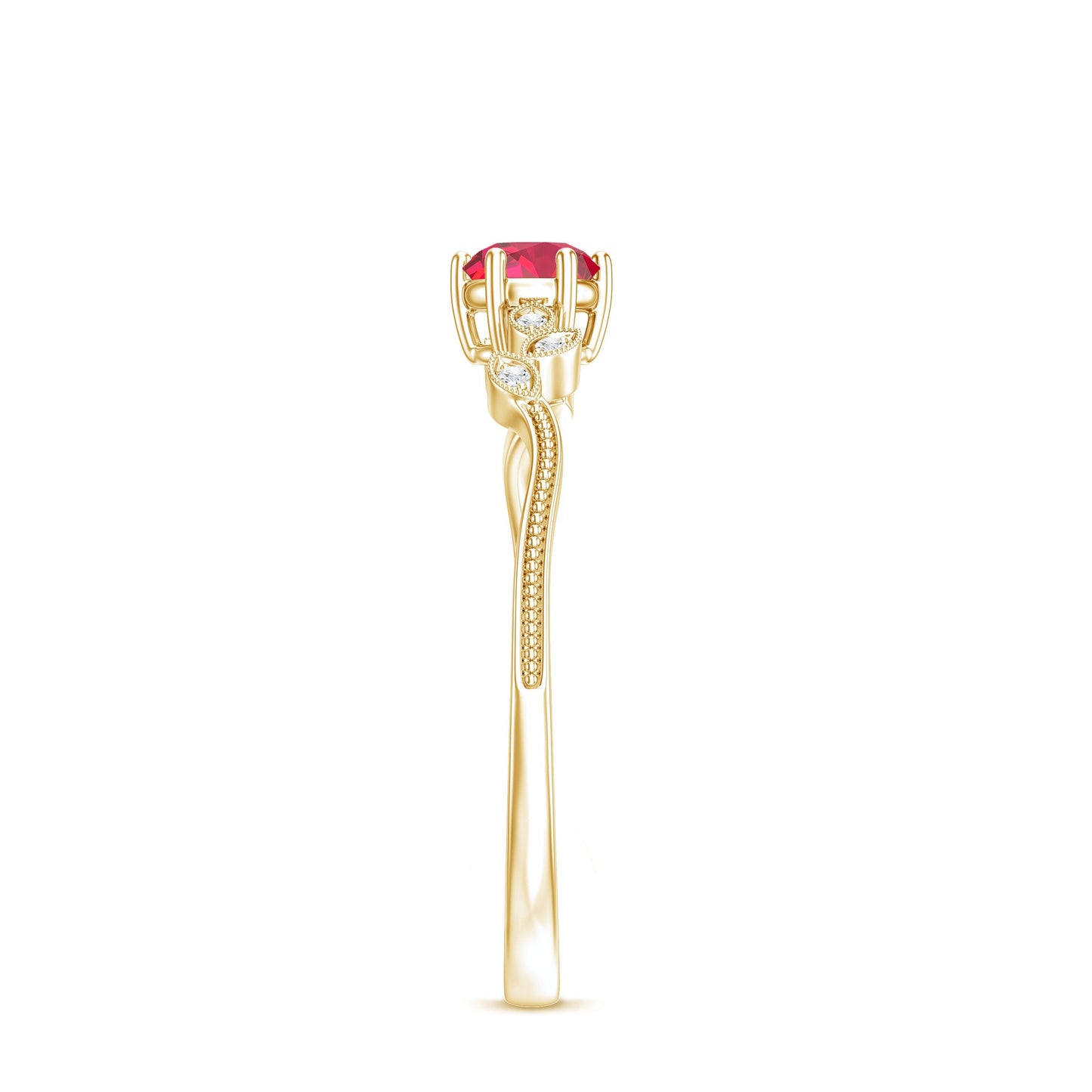 Minimalist Lab Grown Ruby Leaf Promise Ring With Real Diamonds