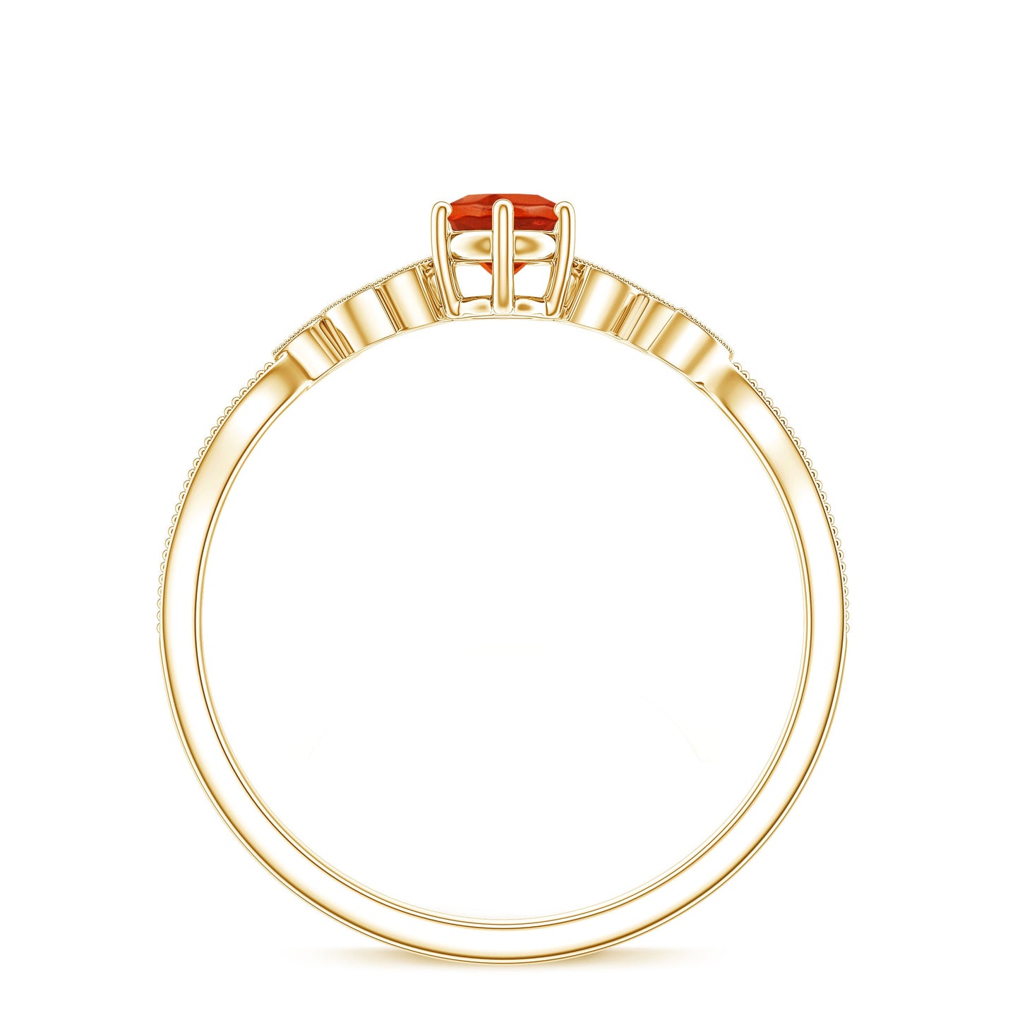 Round Fire Opal Leaf Promise Ring with Diamond