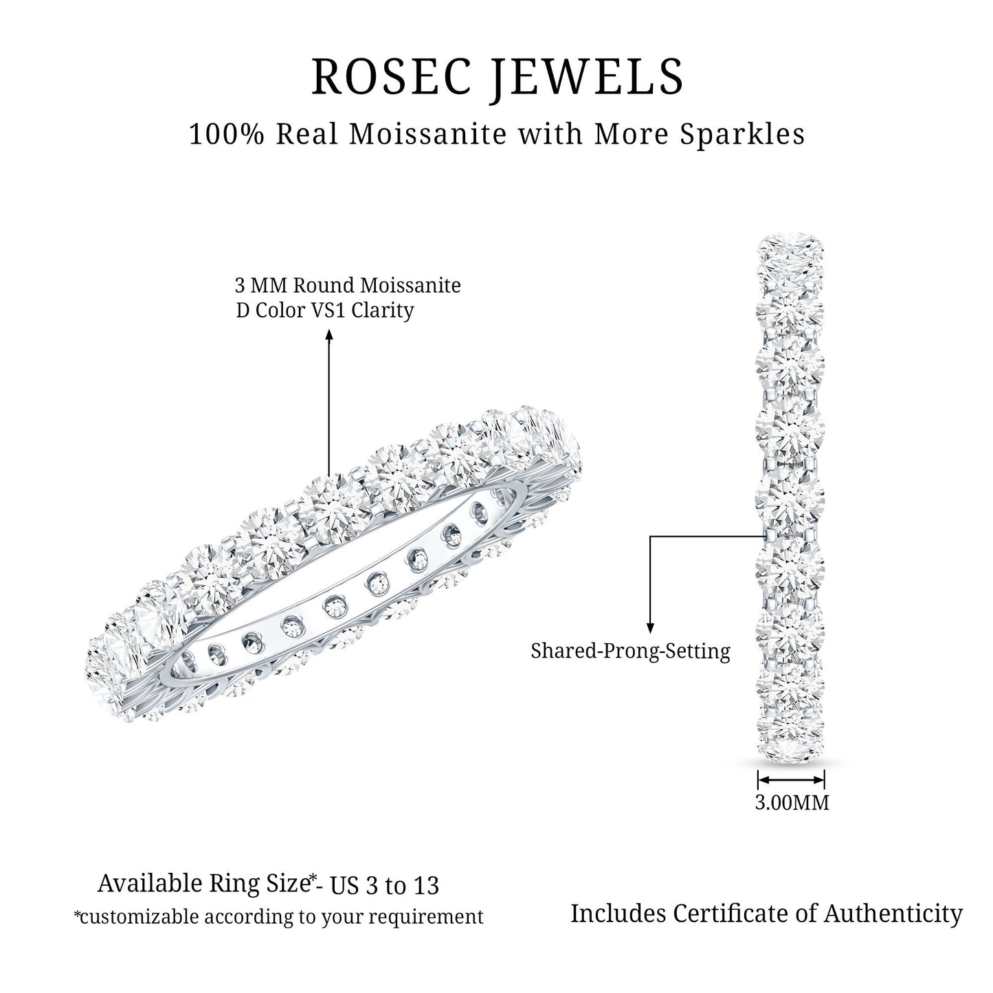 Certified Moissanite Stackable Eternity Band Ring