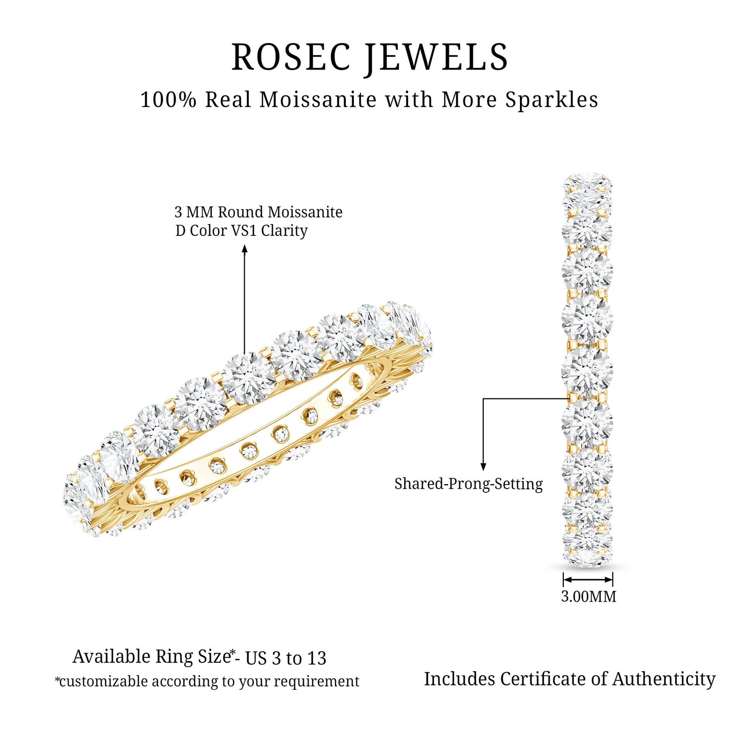 Certified Moissanite Stackable Eternity Band Ring
