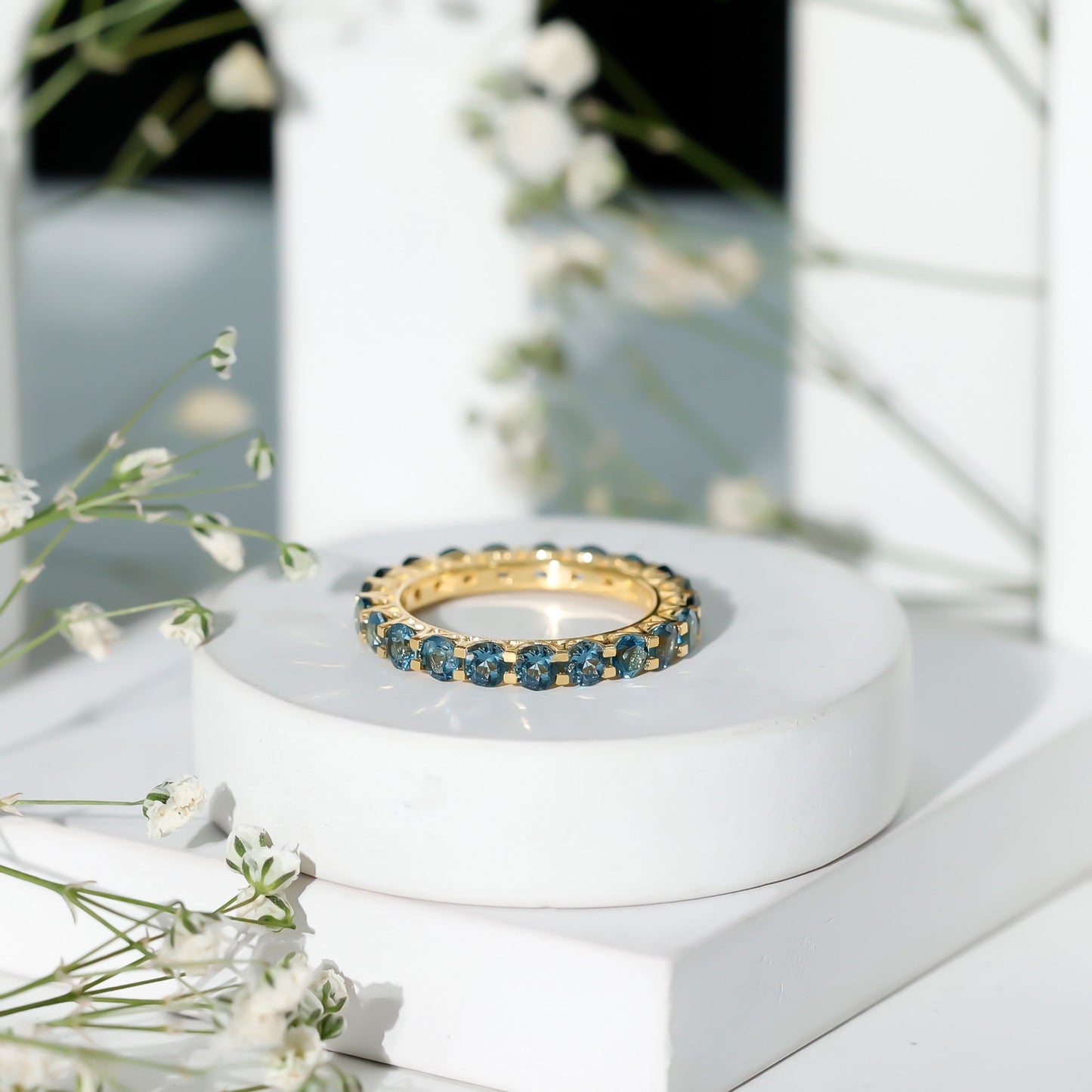 Certified London Blue Topaz Full Eternity Band Ring