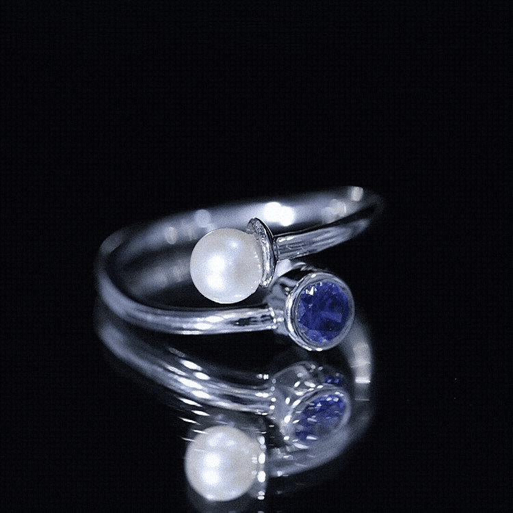 Lab Created Blue Sapphire and Pearl Toi Et Moi Ring