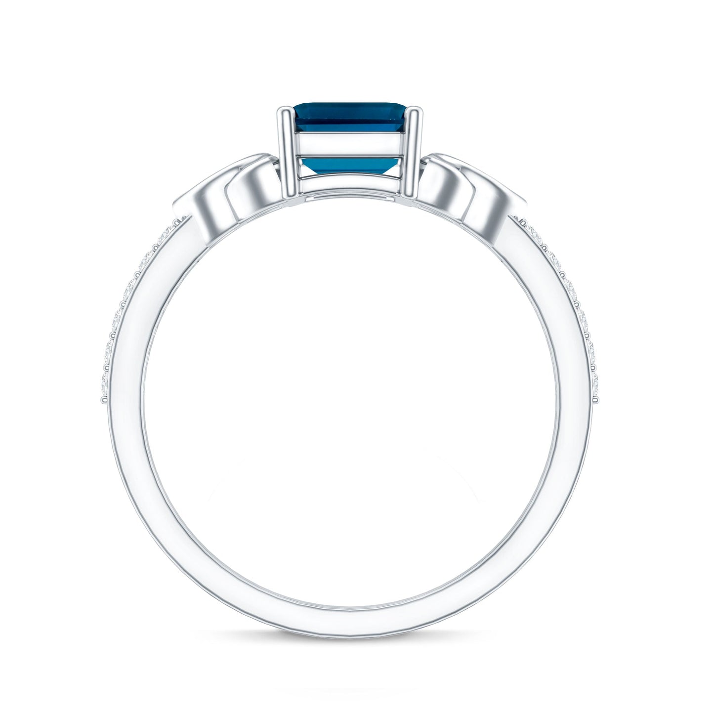 Emerald Cut London Blue Topaz Celtic Engagement Ring with Diamond