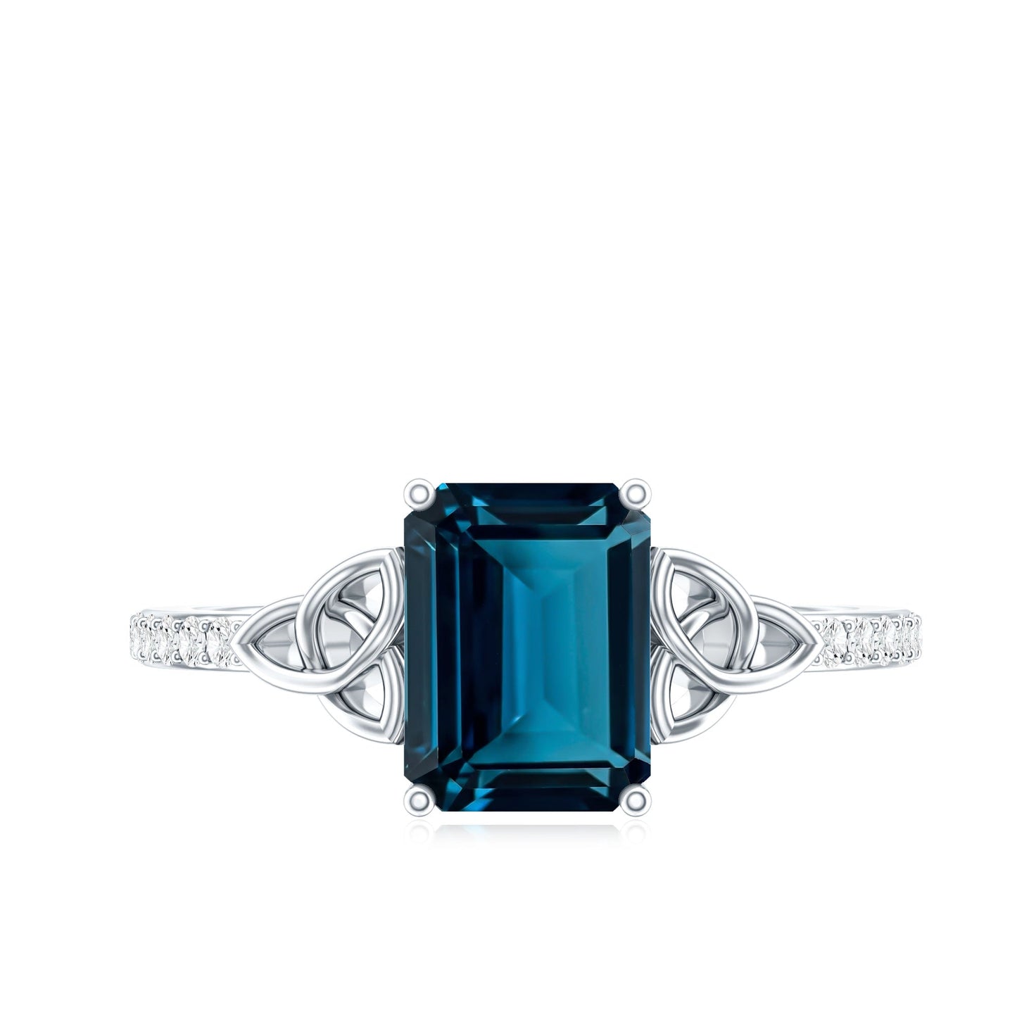 Emerald Cut London Blue Topaz Celtic Engagement Ring with Diamond