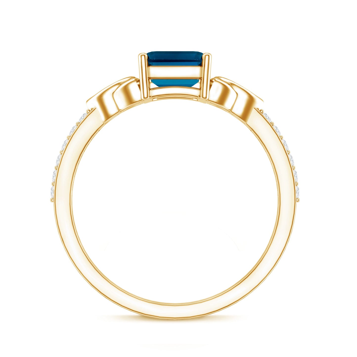 Emerald Cut London Blue Topaz Celtic Engagement Ring with Diamond