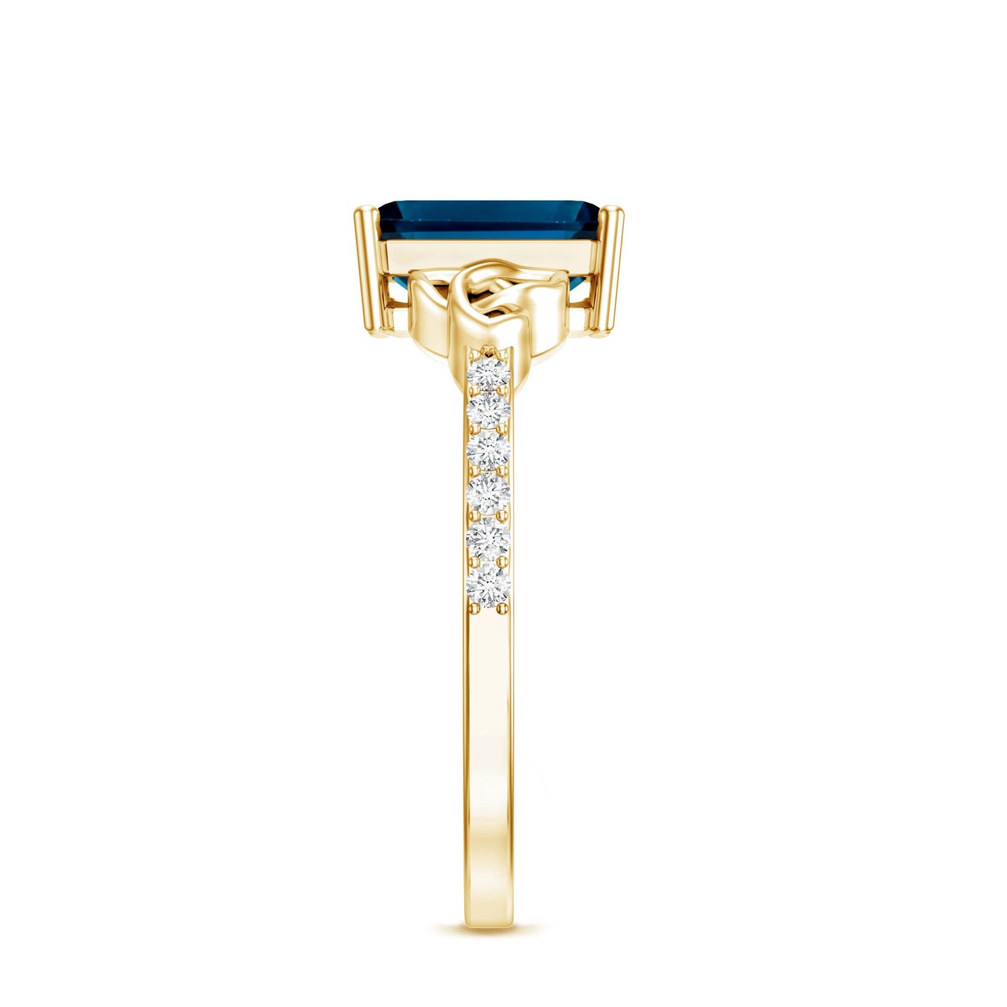 Emerald Cut London Blue Topaz Celtic Engagement Ring with Diamond