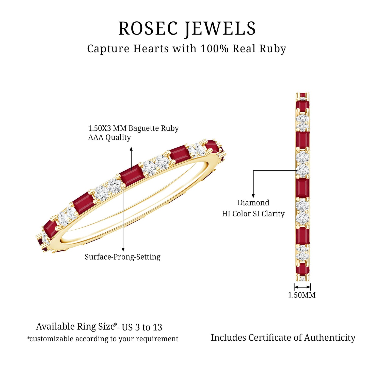 Genuine Baguette Ruby Diamond Eternity Ring for Women