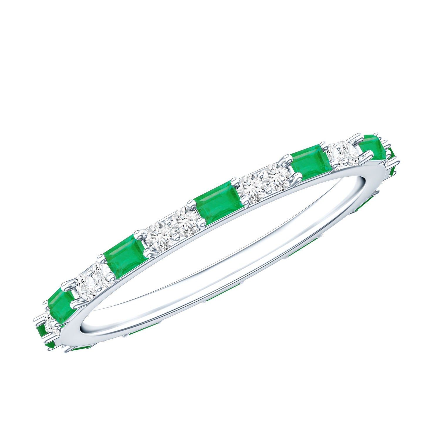 Natural Baguette Emerald Diamond Eternity Ring in East West Style