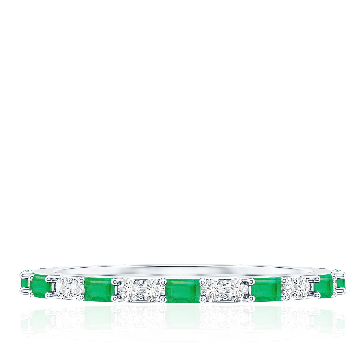 Natural Baguette Emerald Diamond Eternity Ring in East West Style