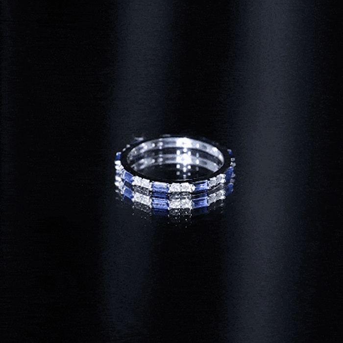 Certified Baguette Lab Blue Sapphire Eternity Ring with Diamond