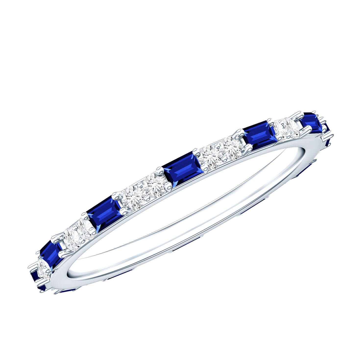 Certified Baguette Lab Blue Sapphire Eternity Ring with Diamond