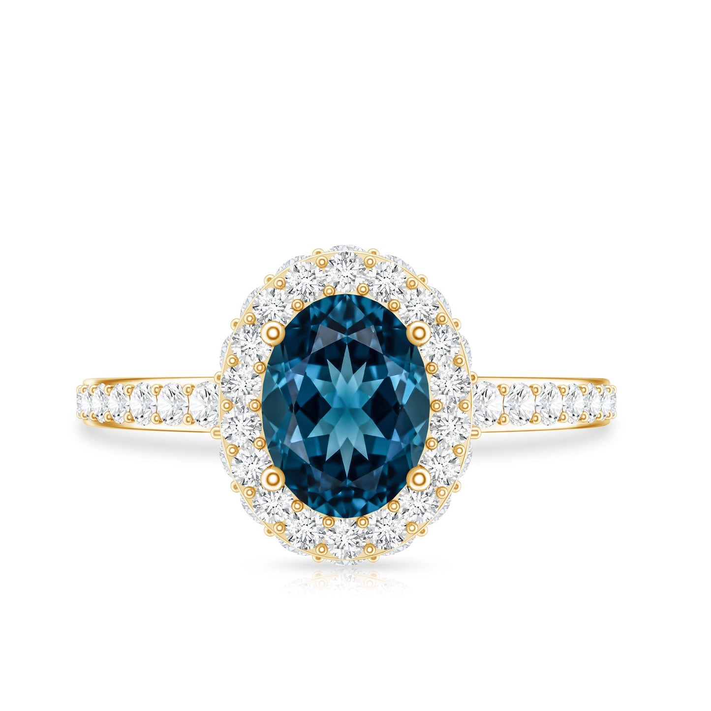 Genuine London Blue Topaz Classic Engagement Ring with Moissanite Halo