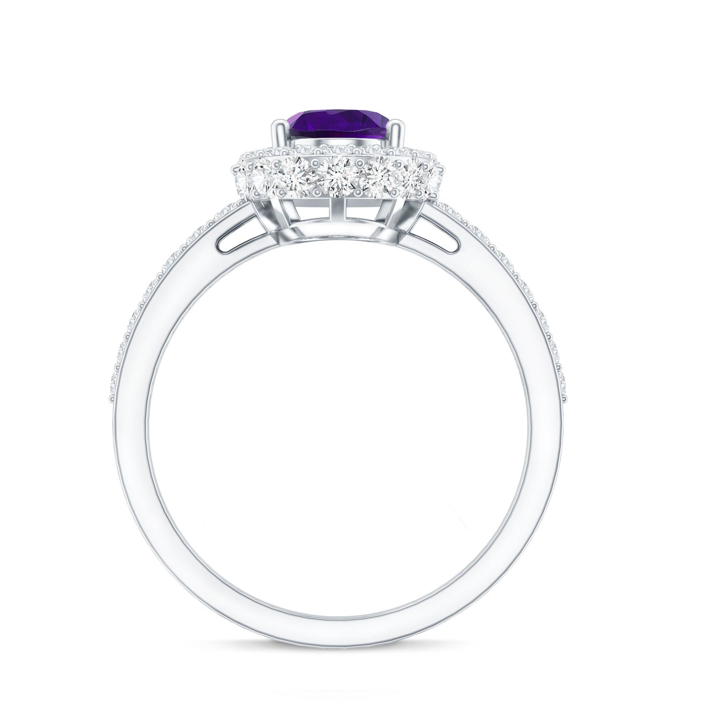 Natural 1 Carat Amethyst Oval Engagement Ring with Moissanite Halo