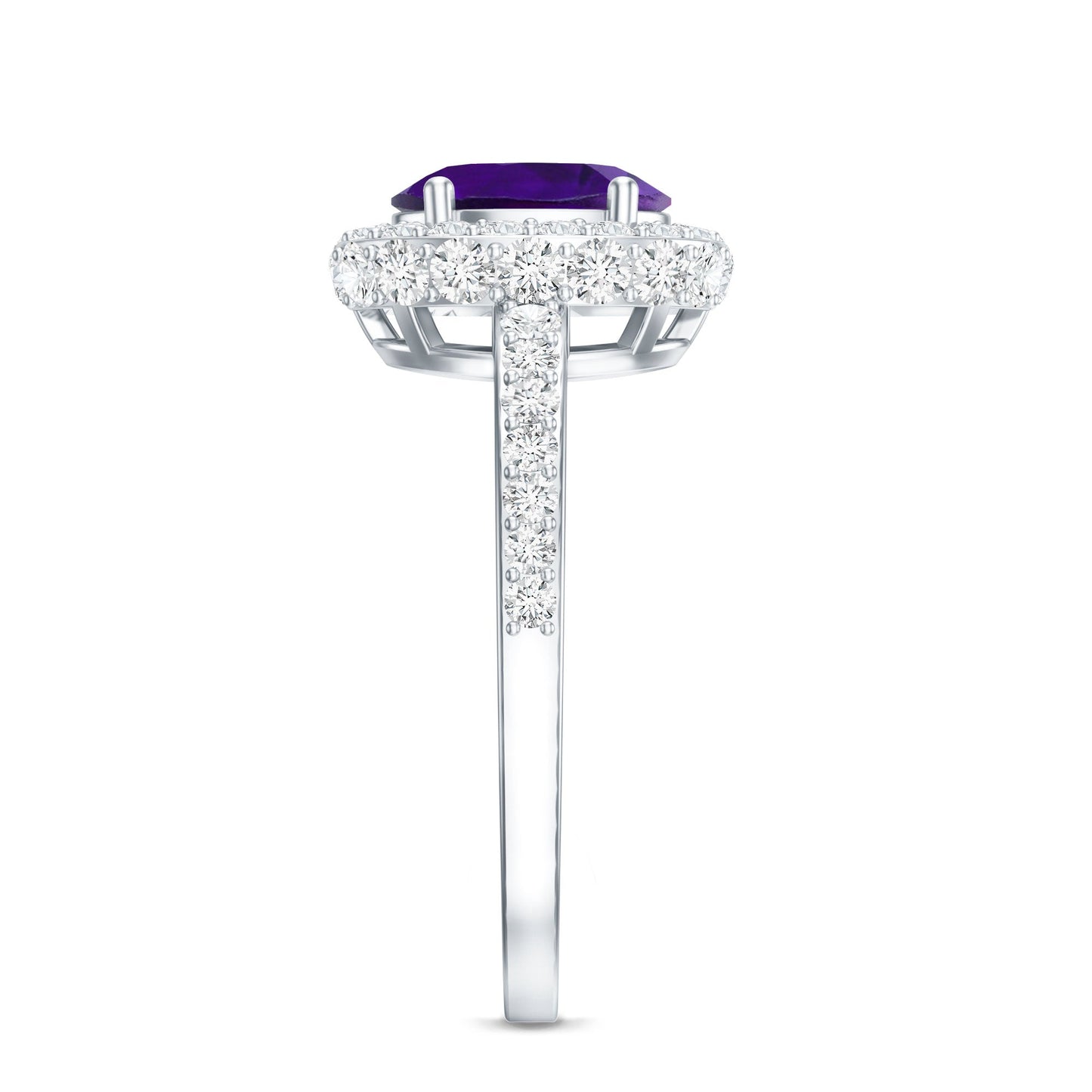 Natural 1 Carat Amethyst Oval Engagement Ring with Moissanite Halo