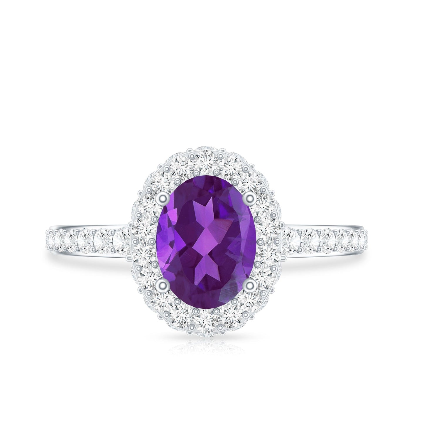 Natural 1 Carat Amethyst Oval Engagement Ring with Moissanite Halo