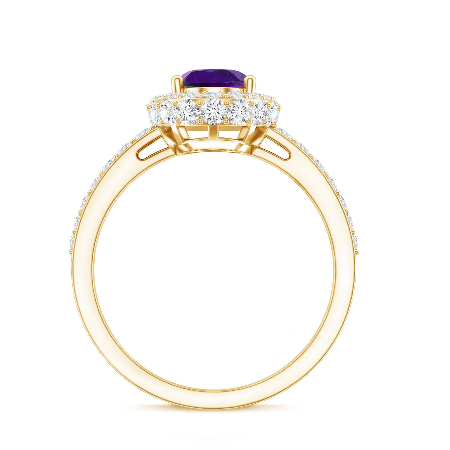 Natural 1 Carat Amethyst Oval Engagement Ring with Moissanite Halo