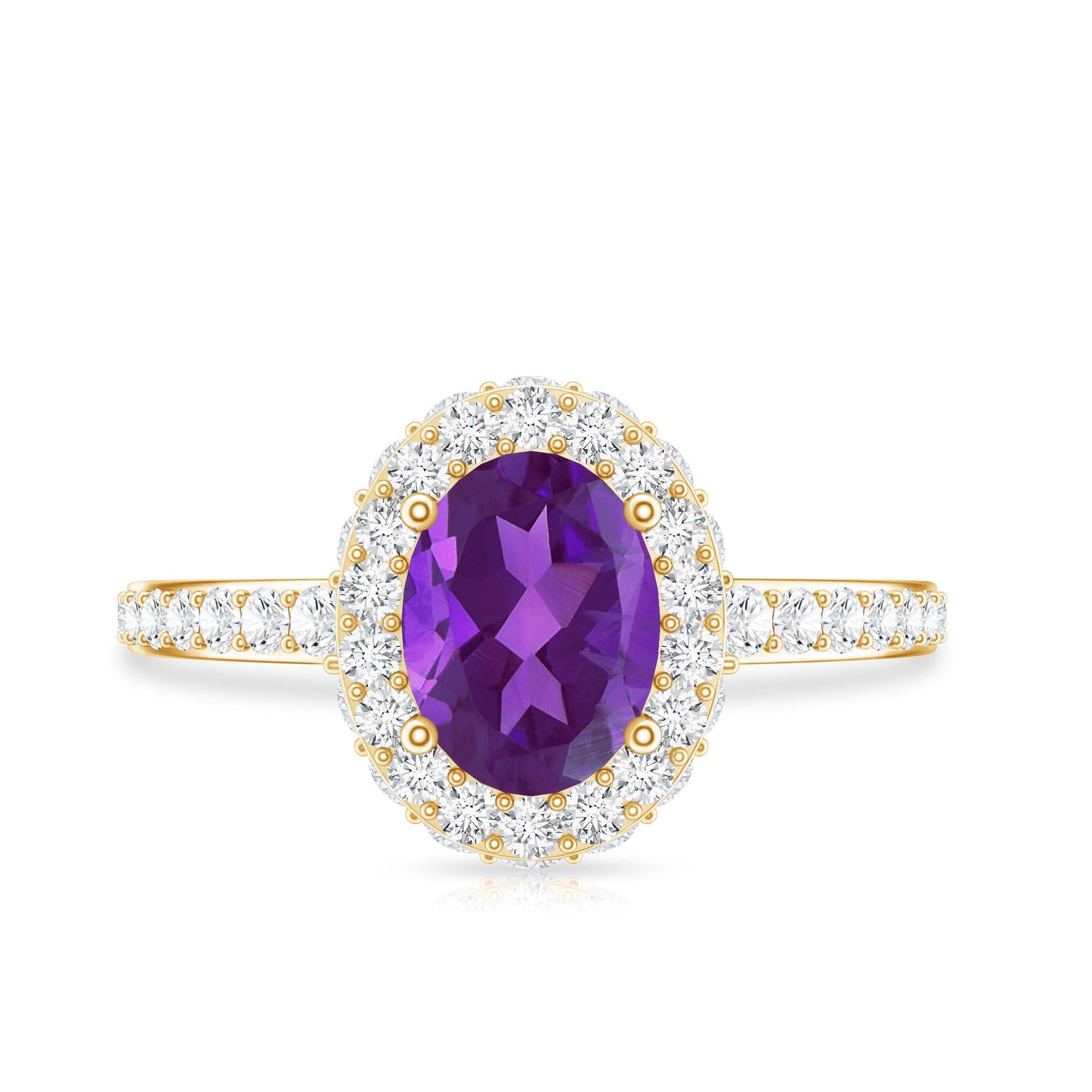 Natural 1 Carat Amethyst Oval Engagement Ring with Moissanite Halo