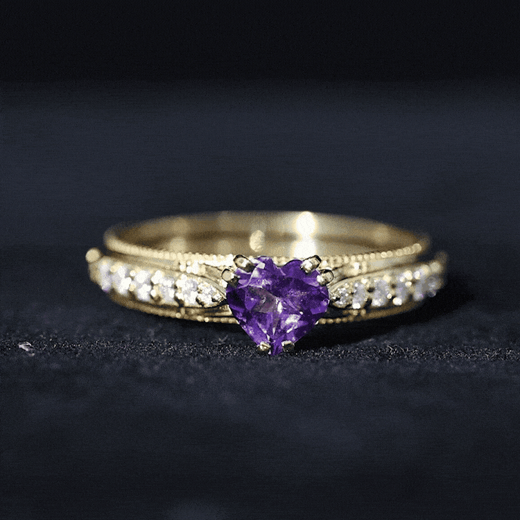 Vintage Style 2 Carat Amethyst Heart Engagement Ring with Diamond