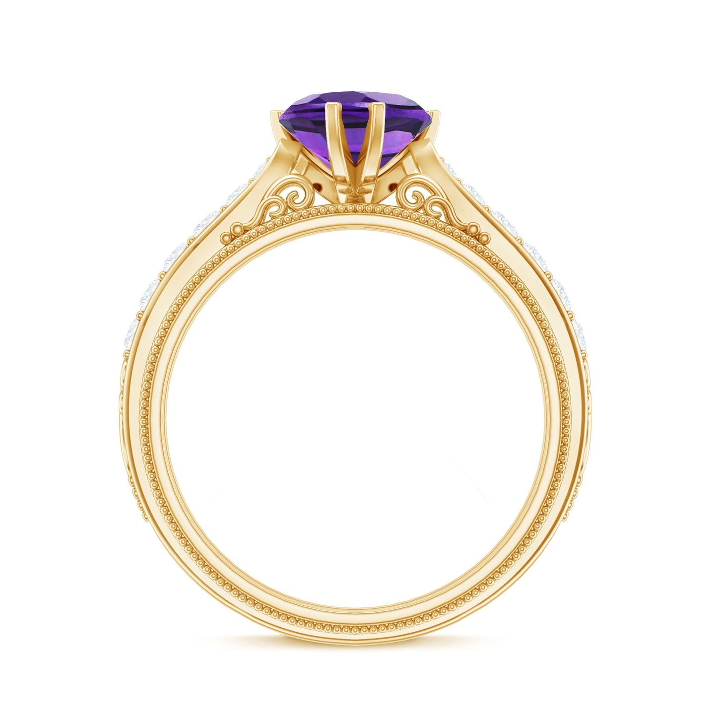 Vintage Style 2 Carat Amethyst Heart Engagement Ring with Diamond