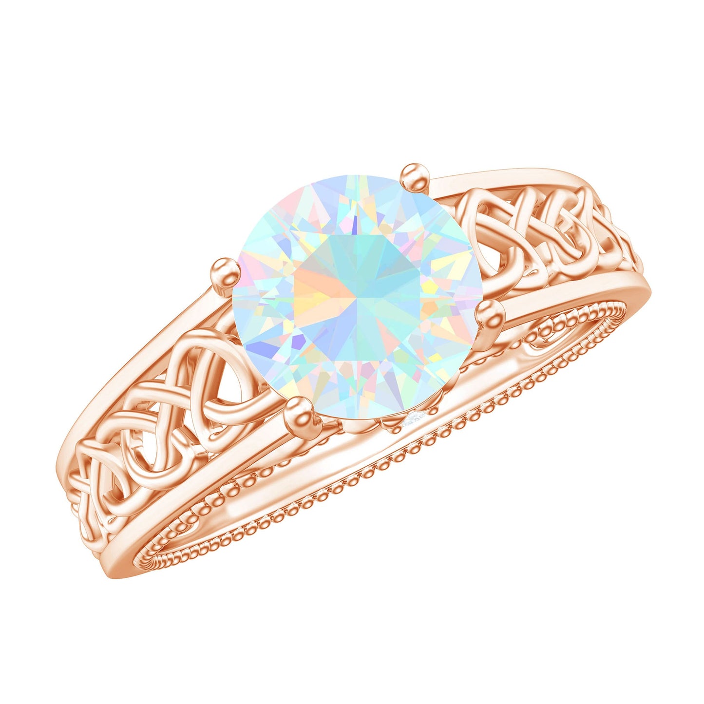 Ethiopian Opal Celtic Knot Engagement Ring with Surprise Diamond