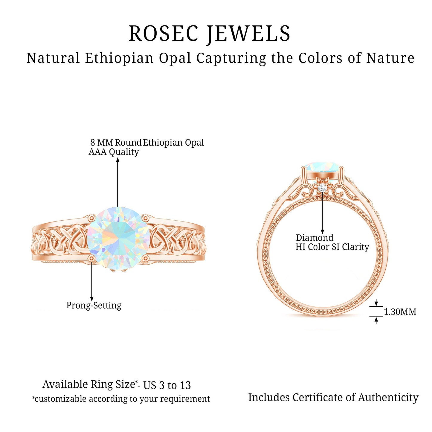 Ethiopian Opal Celtic Knot Engagement Ring with Surprise Diamond