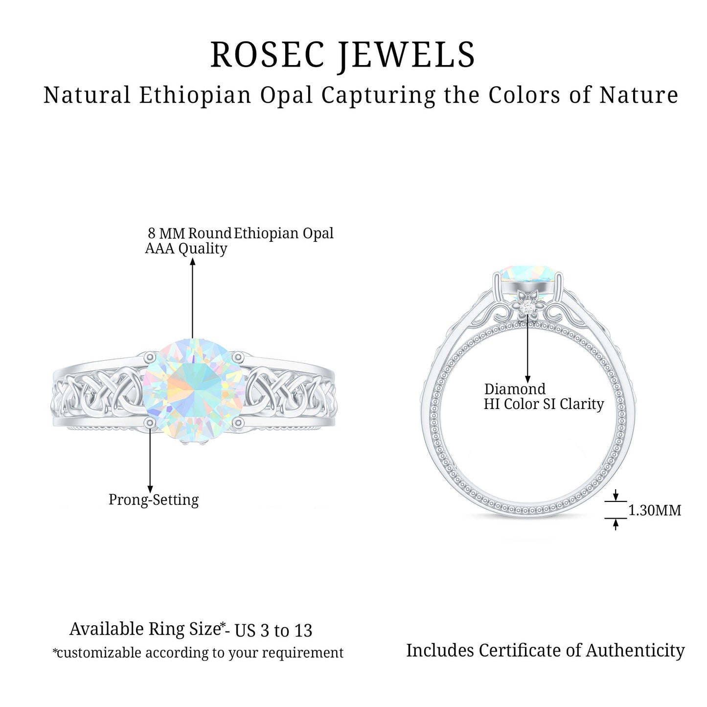 Ethiopian Opal Celtic Knot Engagement Ring with Surprise Diamond