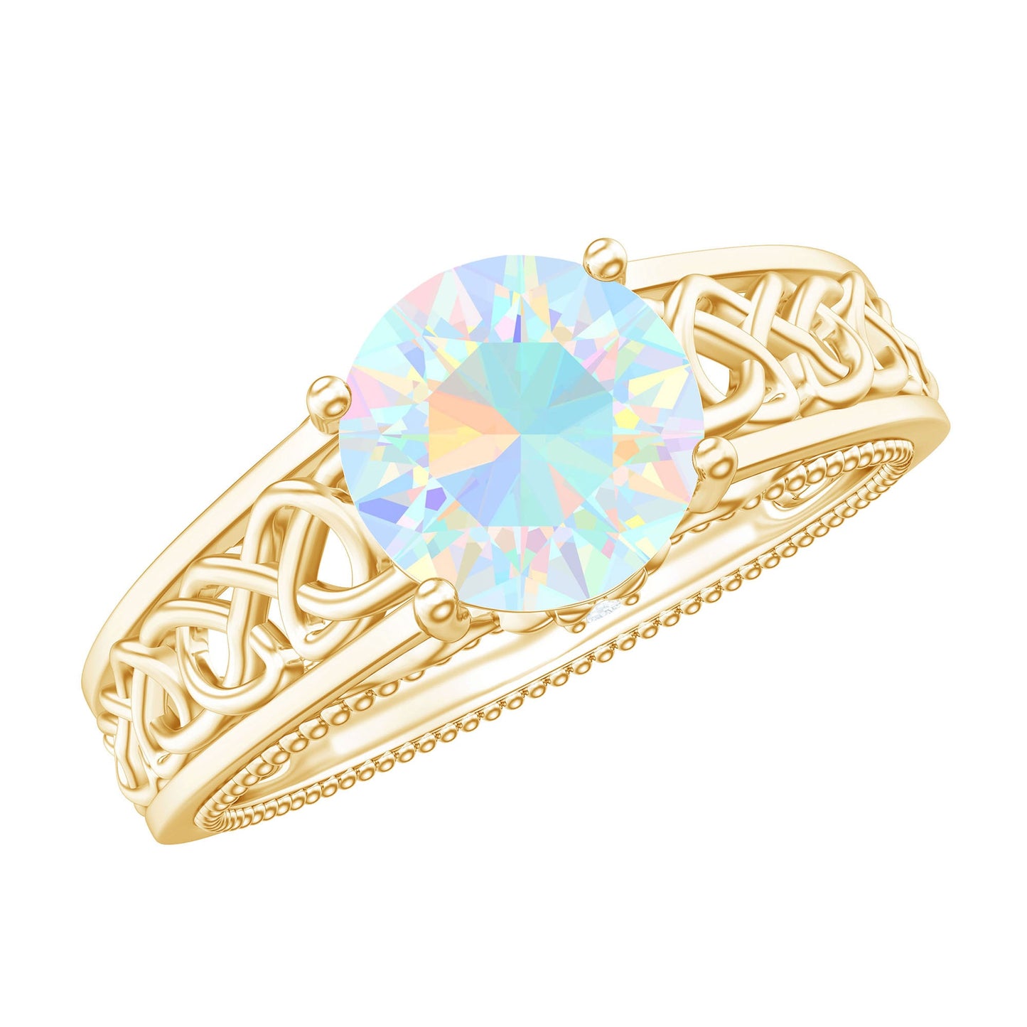 Ethiopian Opal Celtic Knot Engagement Ring with Surprise Diamond