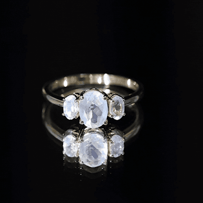 Natural Moonstone Three Stone Oval Engagement Ring
