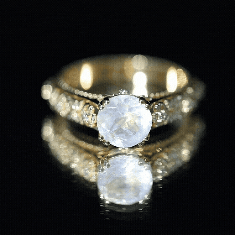 Vintage Style Moonstone and Diamond Flower Engagement Ring